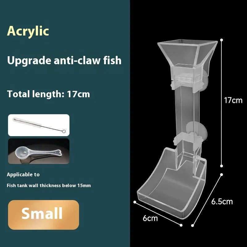 Fish tank feeding dish with anti-picking tube, cleaning brush, and spoon for aquarium feeding