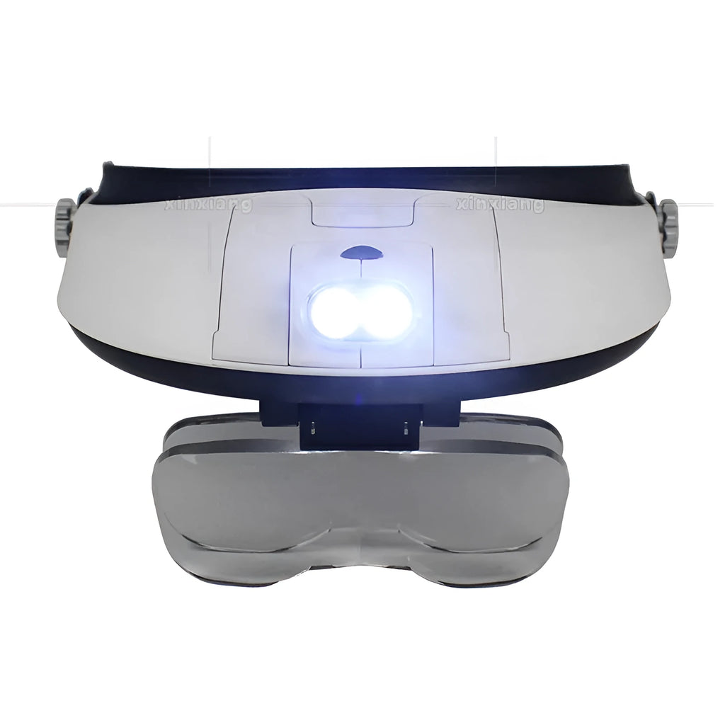 Headband magnifier with 5 lenses and 2 LED lights, 290x200x100mm, 625g, for crafts and sewing
