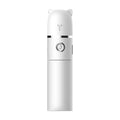 White USB rechargeable handheld spray fan with water tank, flashlight, and power bank function