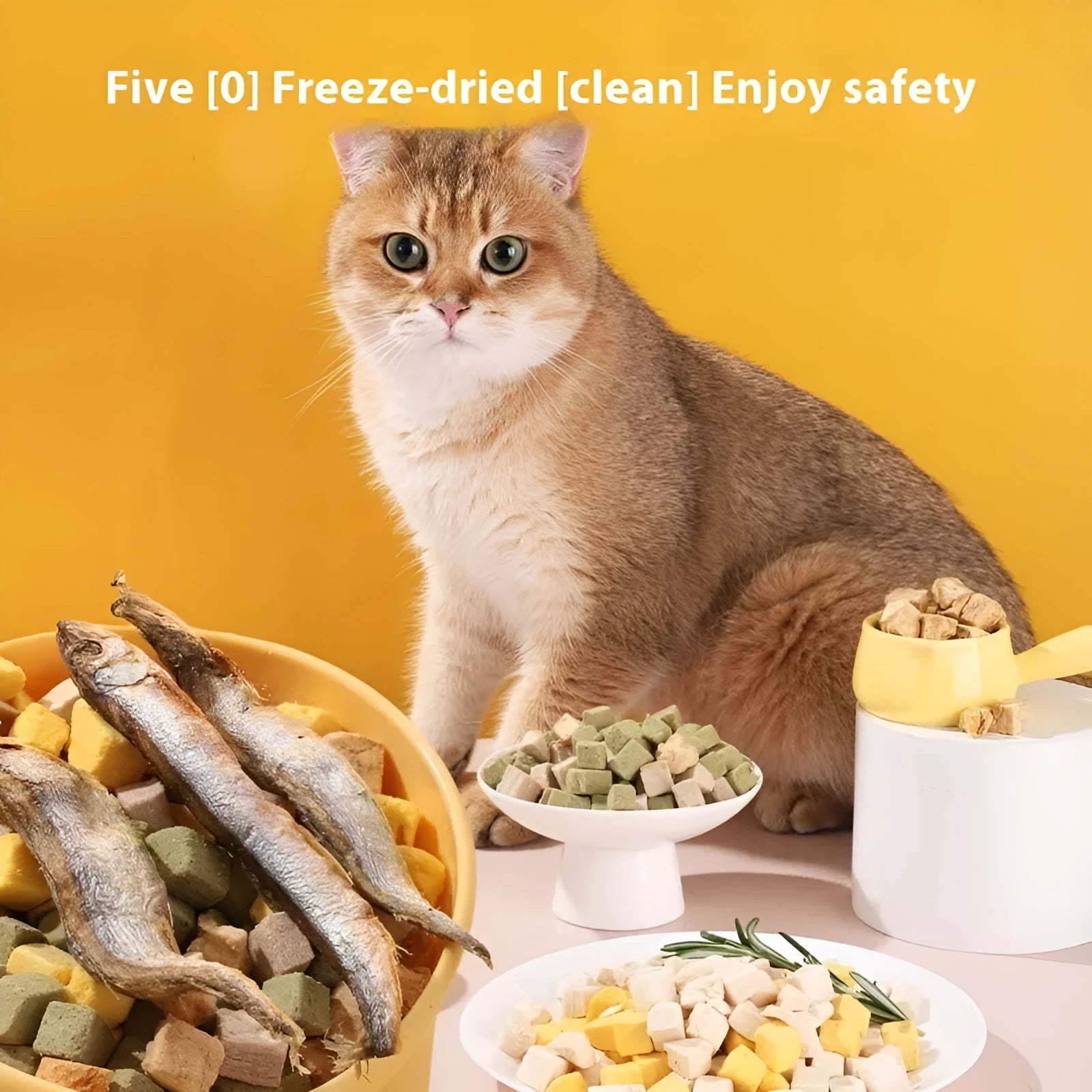 Pack of freeze-dried pet snacks with chicken and egg yolk flavours for dogs and cats, 9-25g bags