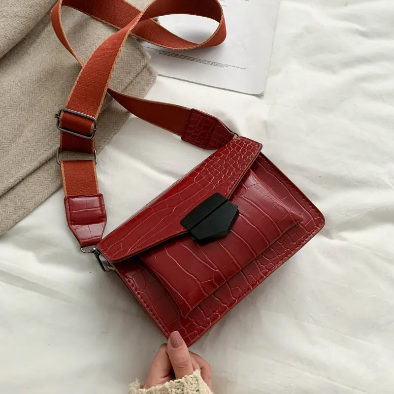 PU crossbody bag in four colours showing 20cm width and 14cm height