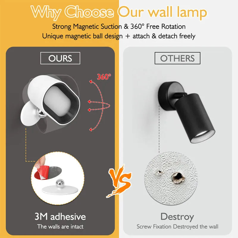 Oval white touch control magnetic wall lamp with remote on a plain background.