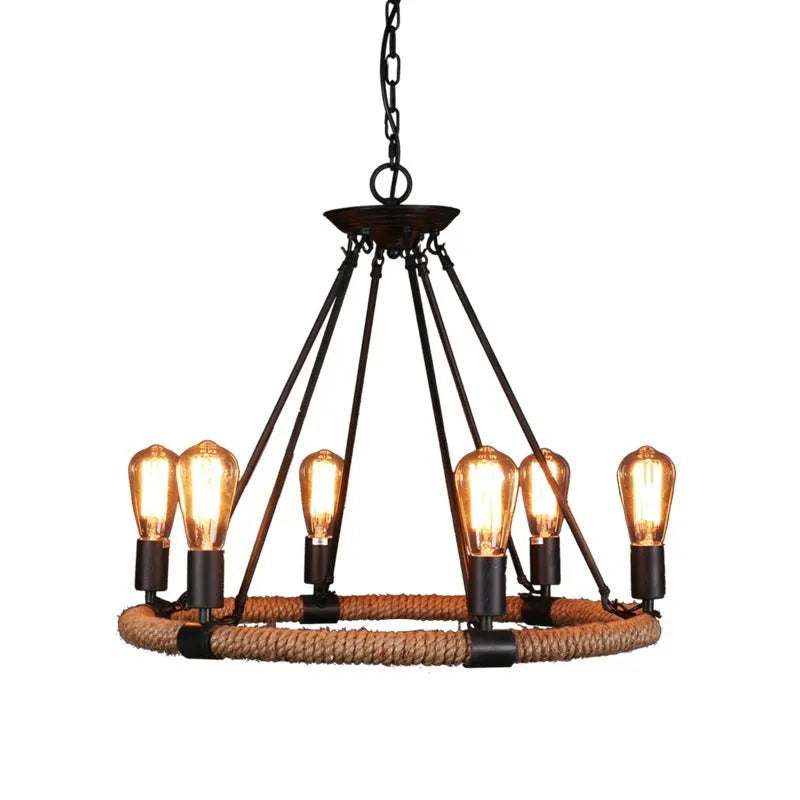 Industrial iron ceiling lamp with hemp rope wrapping, 800mm size, for living room or restaurant