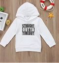Boys' black hooded sweater with white letter print, long sleeve pullover design in 100% cotton