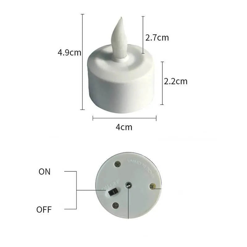 White plastic USB rechargeable LED candle lamp with flame-shaped head on plastic cup