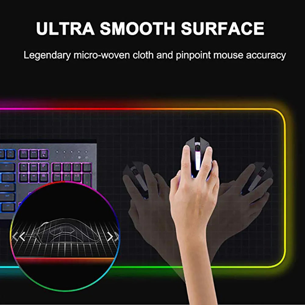 LED super large shiny mouse pad with 11 lighting modes and USB power