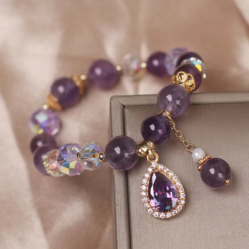Purple amethyst crystal bracelet for women with micro inlay gemstone setting