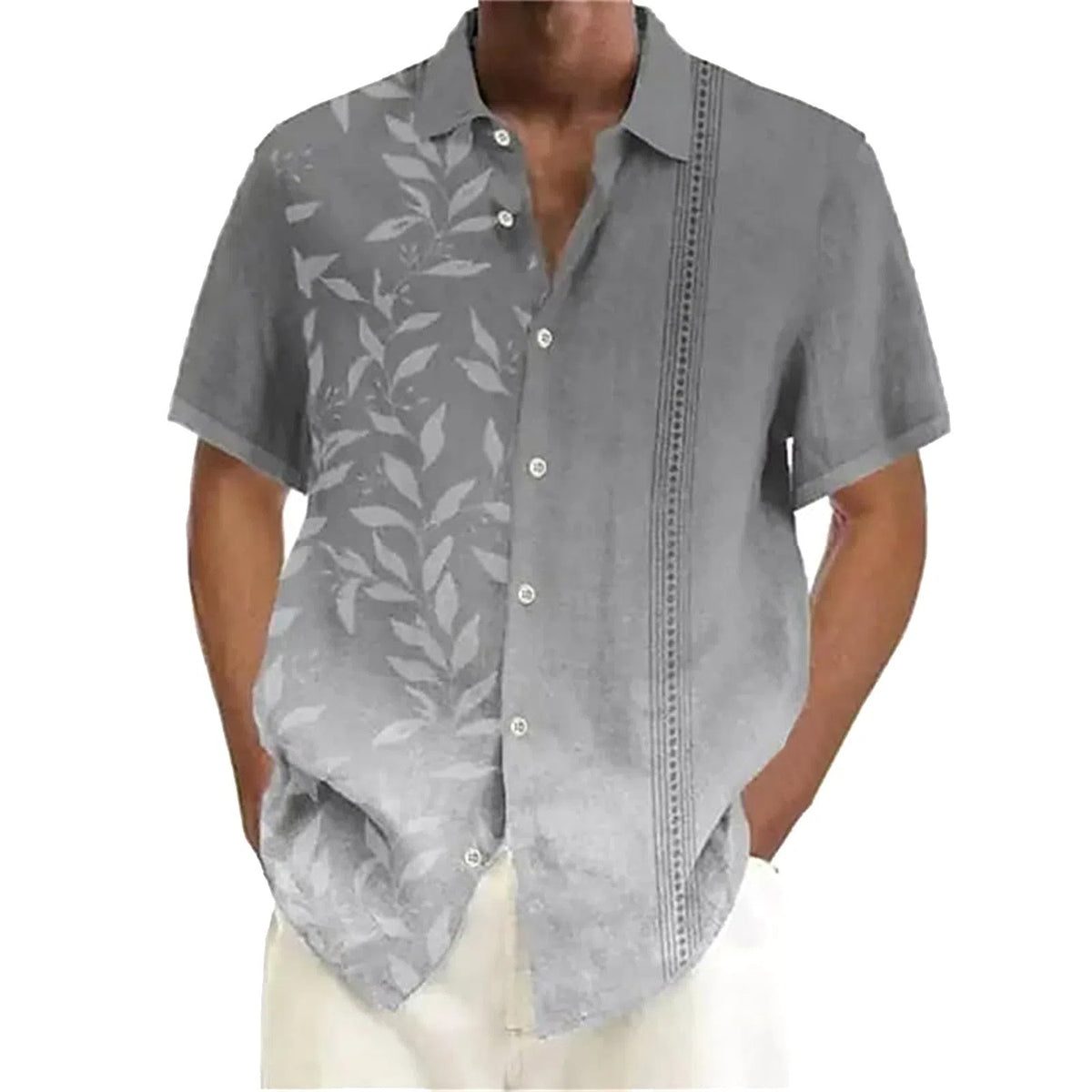 Plus size men's digital flower print short sleeve shirt in polyester, cardigan style, regular fit, summer casual