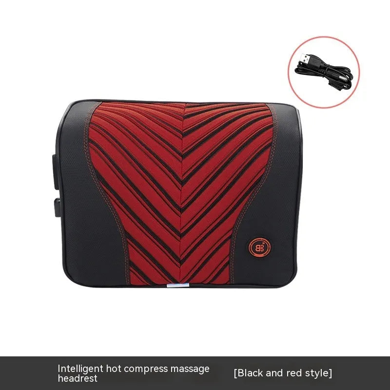Car electric massage heating headrest and lumbar support cushion in black and orange colour