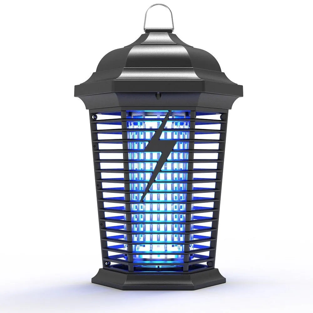 Black outdoor electric mosquito killer with UV light and shock grid for patio and garden insect control