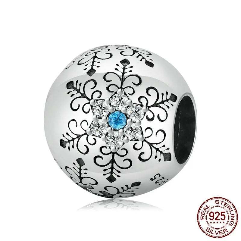925 sterling silver snowflake bead in colour BSC513 for DIY bracelet and string bead making