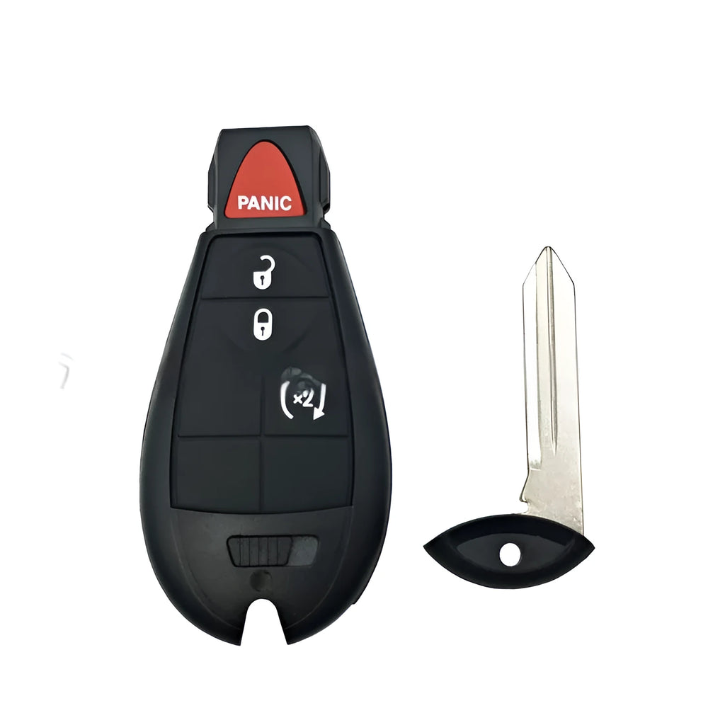 Chrysler Dodge car key replacement shell in ABS brass and nylon, showing dimensions 85mm x 42mm x 15mm.