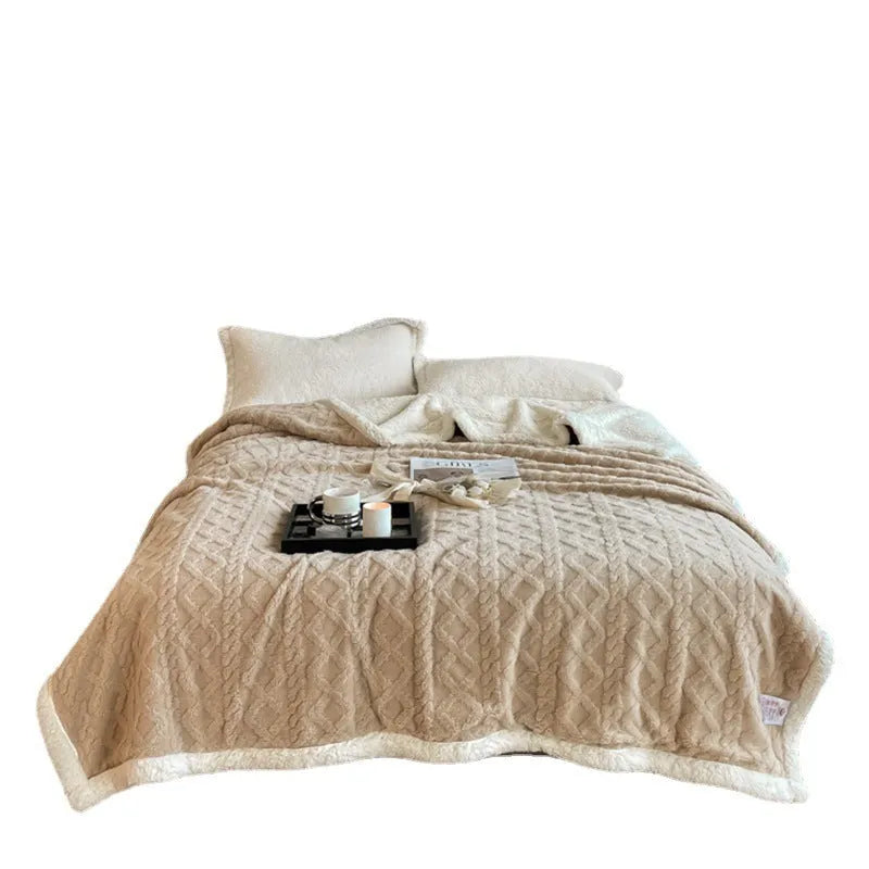 Taffeta thermal flannel casual blanket in tea green colour showing thickened texture for autumn and winter use