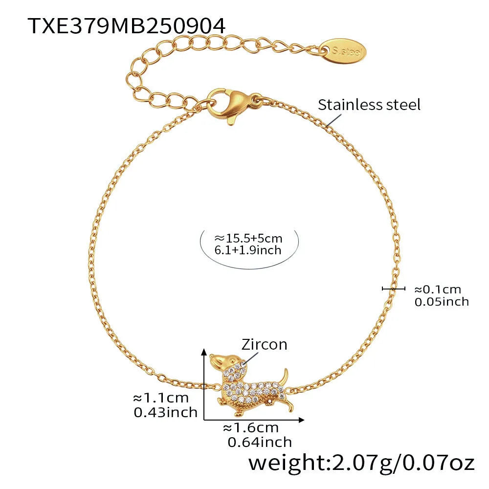 Gold puppy zircon bracelet with chain pattern and full zirconium accents on titanium steel
