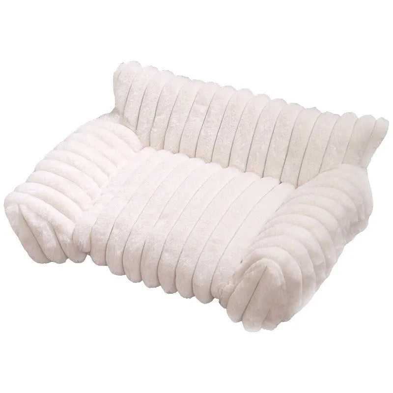 Rabbit plush cat sofa bed in khaki colour with thickened padding and enclosed sides for small to large cats
