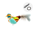 Plush bird simulation cat toy in blue kingfisher colour on a white background.