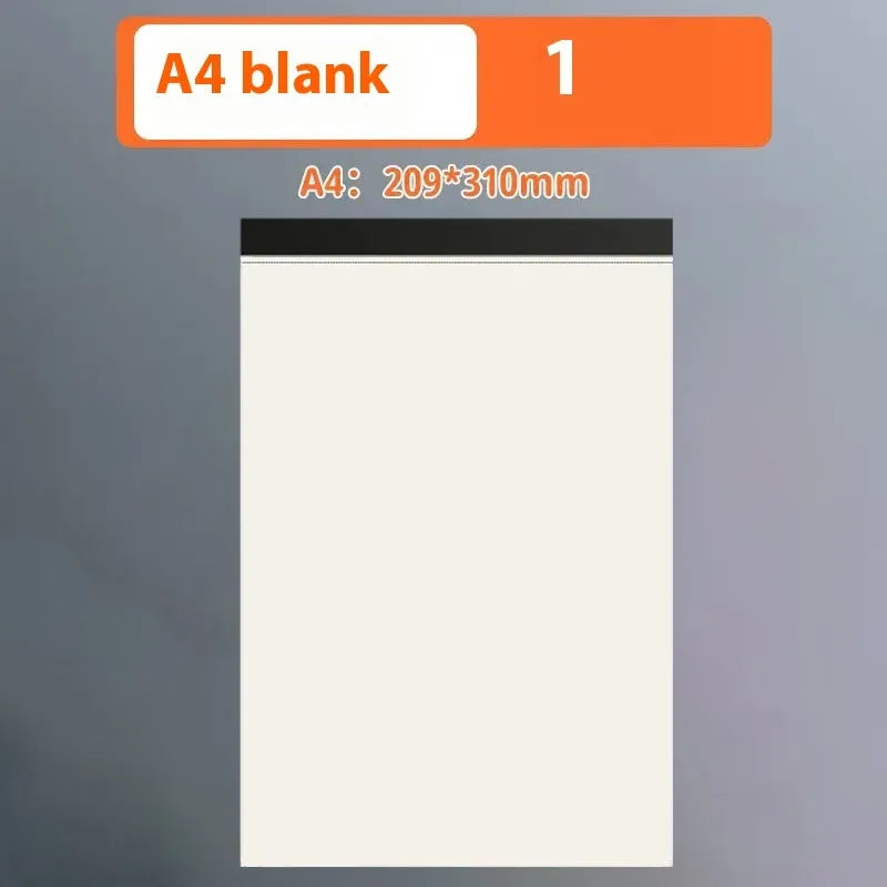 Set of A5, B5 and A4 writing pads showing blank, grid and horizontal line page styles.