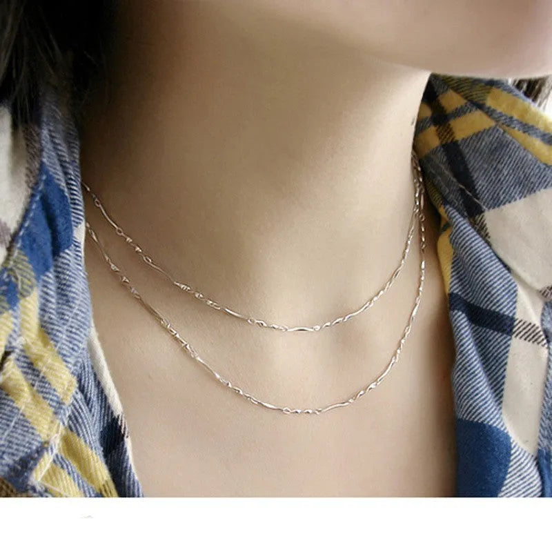 S925 sterling silver geometric ornament necklace with twisted pieces on 45cm chain