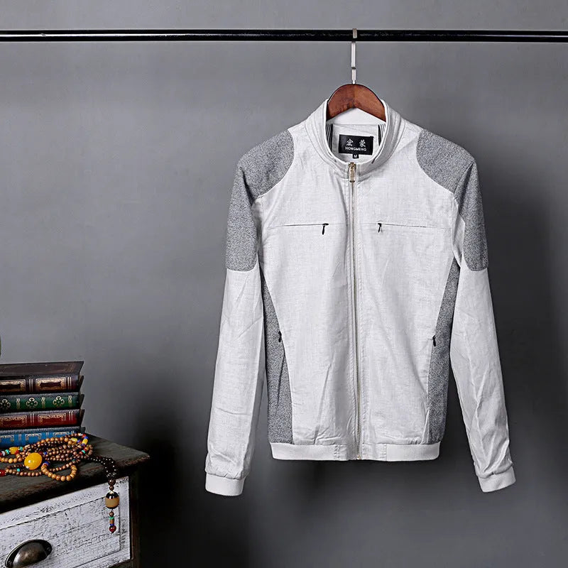 Men's lightweight cotton linen jacket in heather grey, shown in a regular fit.