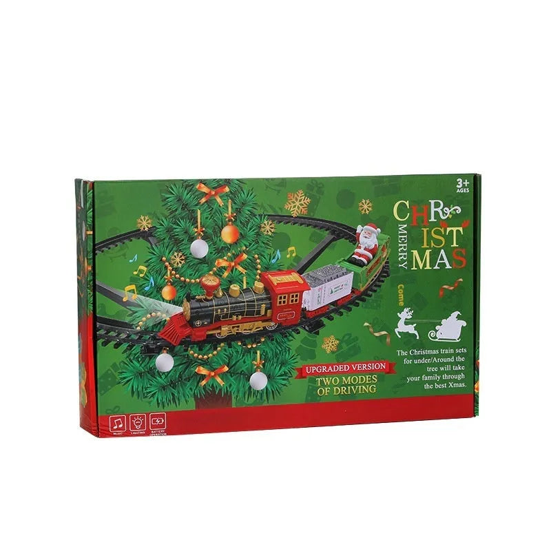Christmas train hanging rail car electric decorative toy set with plastic construction in retro style