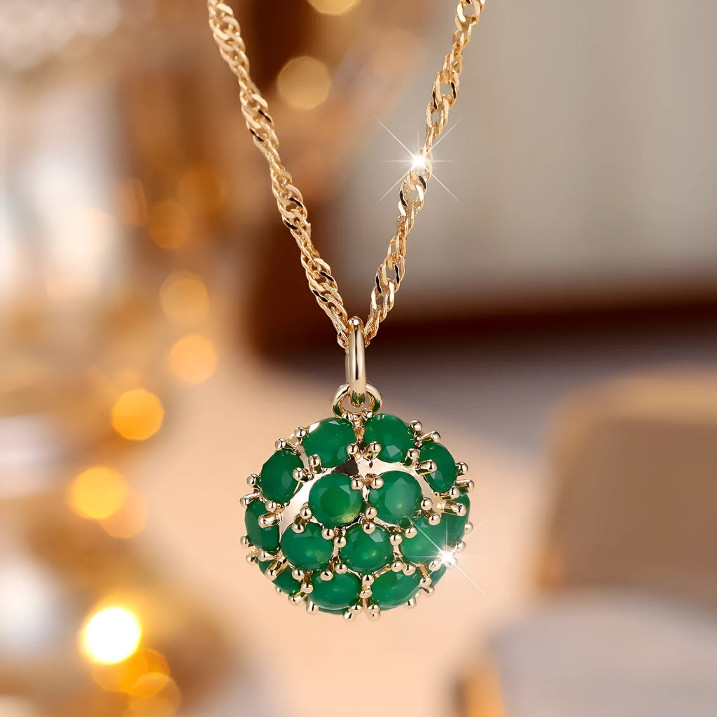 Champagne gold emerald diamond necklace with geometric pendant on adjustable chain
