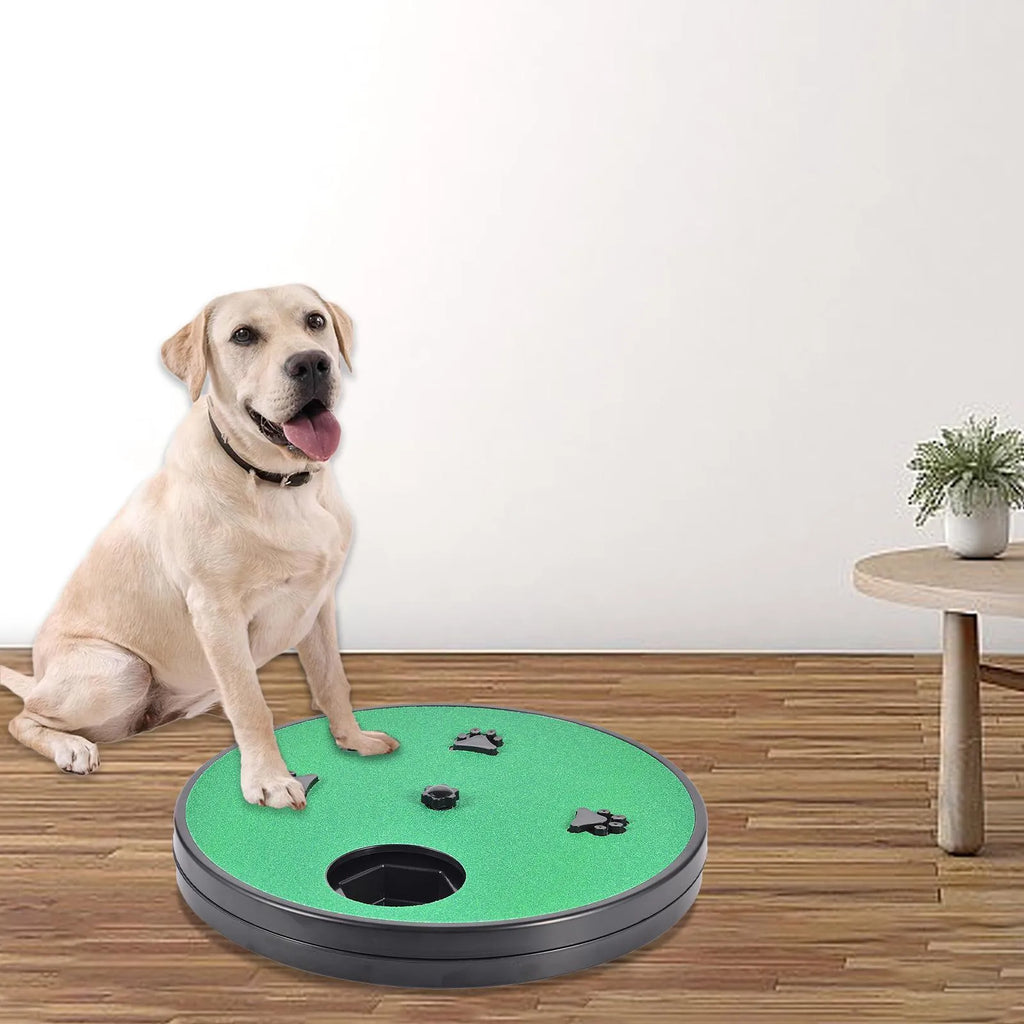 Square blue dog scratch pad with rotating top cover, suction cup base, and raised footprint guides.