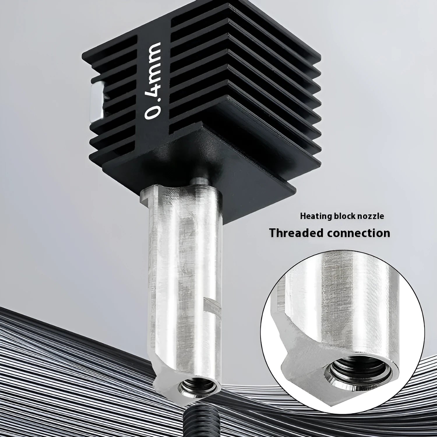 Hardened steel hot end and nozzle assembly for Bambu Lab A1 Mini 3D printer with silicone sleeve