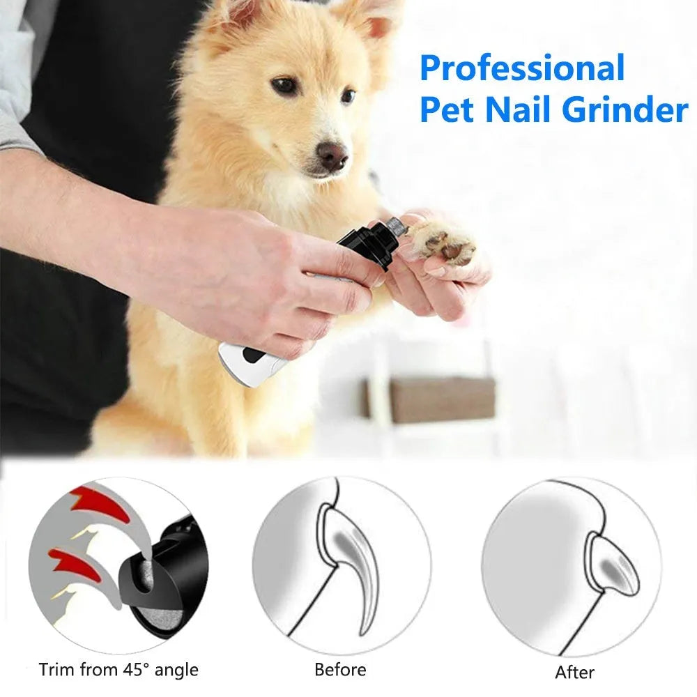 Electric dog nail grinder with LED display showing three speed settings for pet claw care