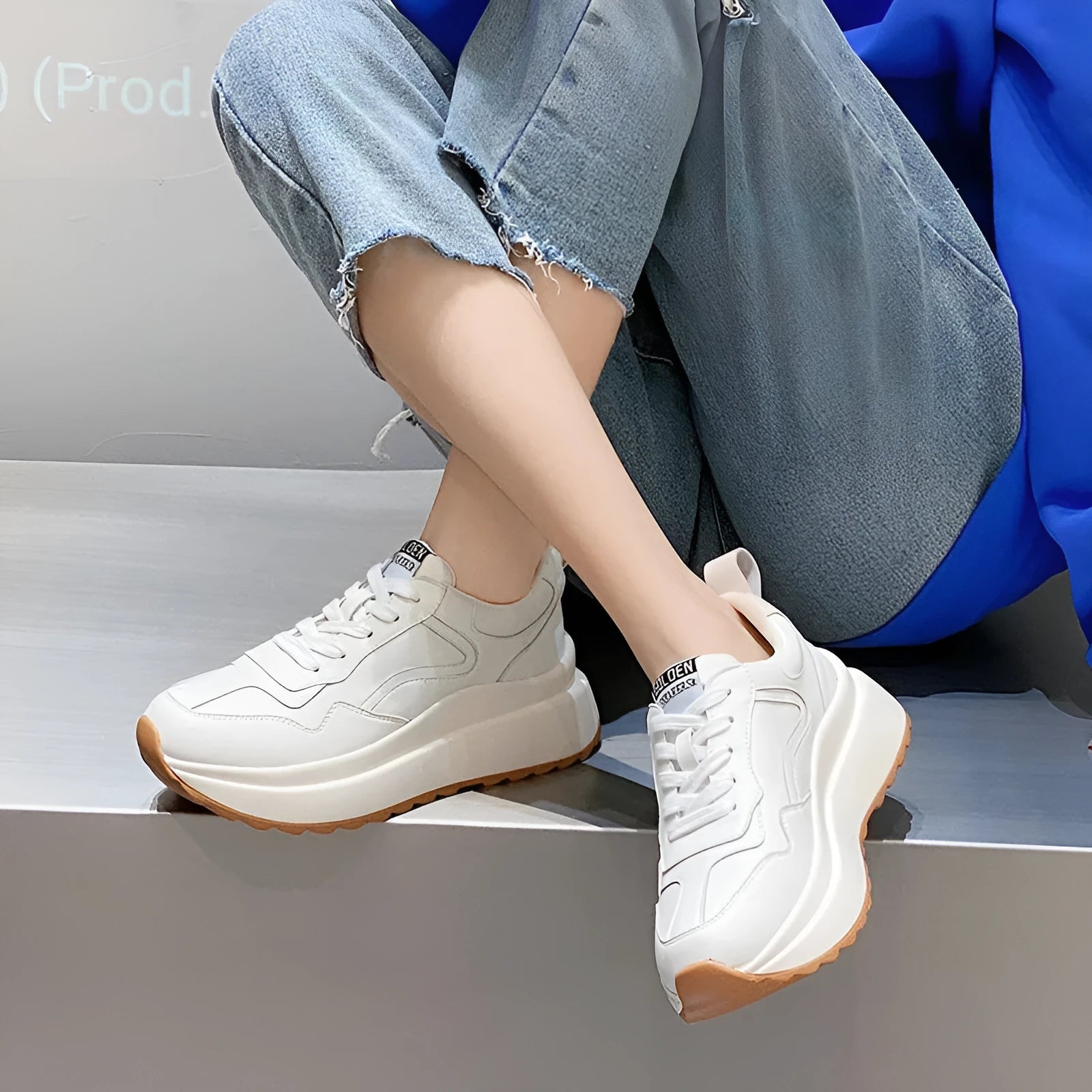 Women's beige cattlehide leather casual sports shoes with cross strap detail and low-top design