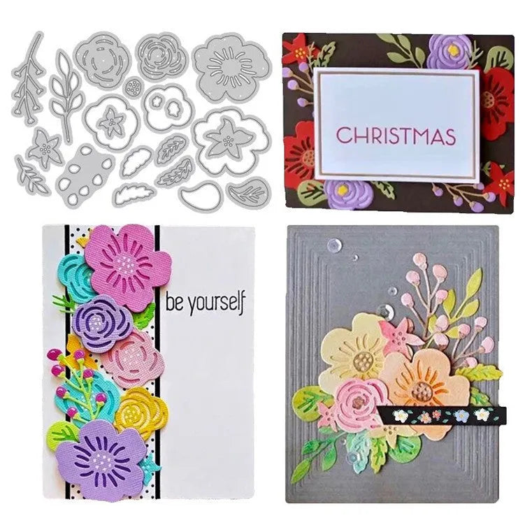 Silver carbon steel flower cutting die for paper crafts measuring 14.3x9.9cm