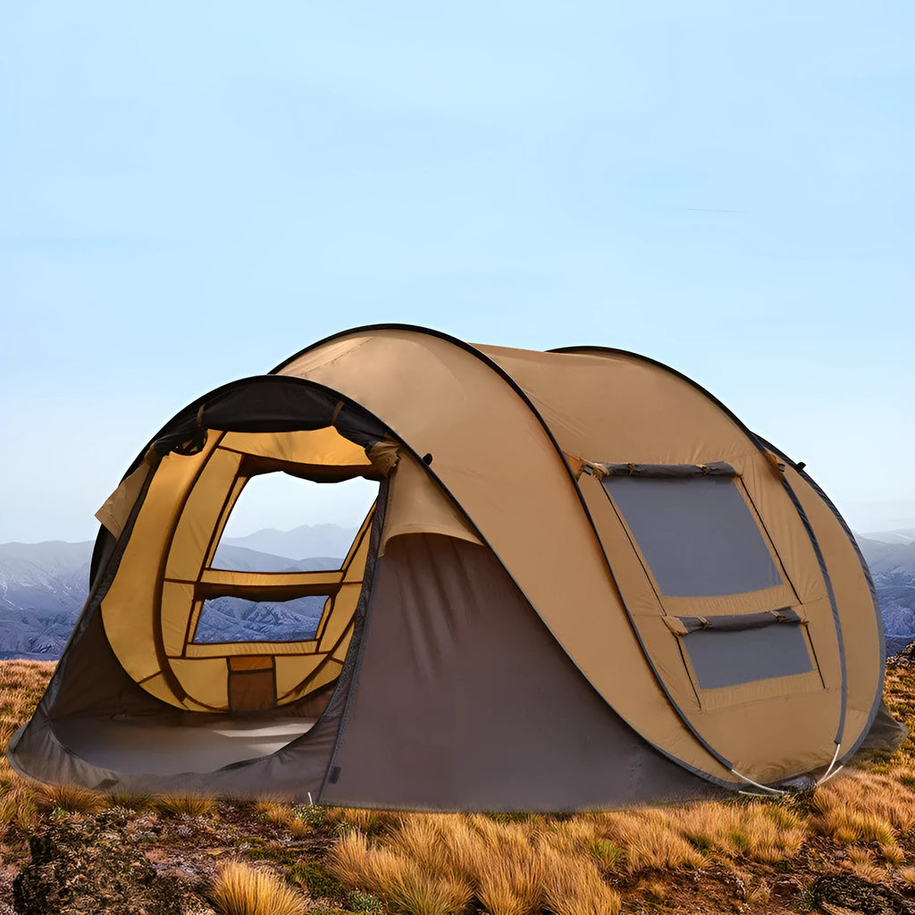 Automatic 3-4 person rainproof camping tent, 200x280x120cm, in khaki coffee or grass green