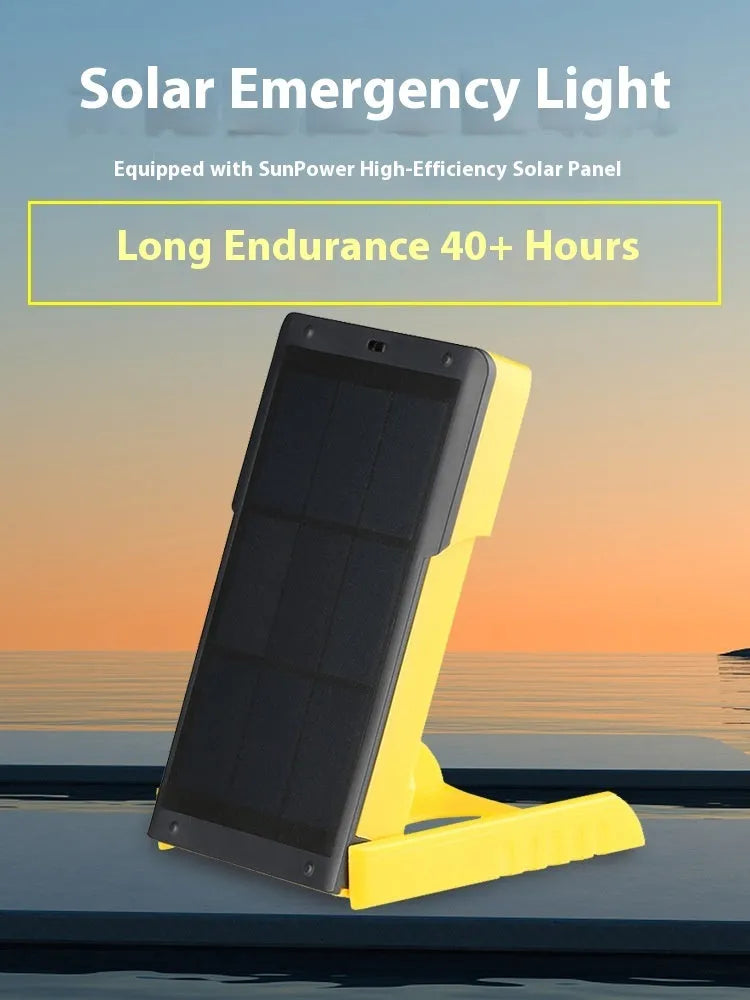 Solar rechargeable LED tent light in plastic housing, available in blue green red colours