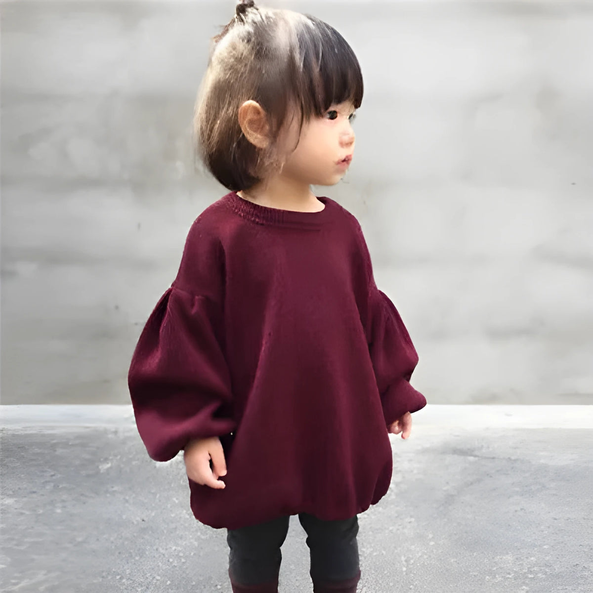 Girls solid colour cotton lantern sleeve t-shirt top in black, front view, for ages 3-8