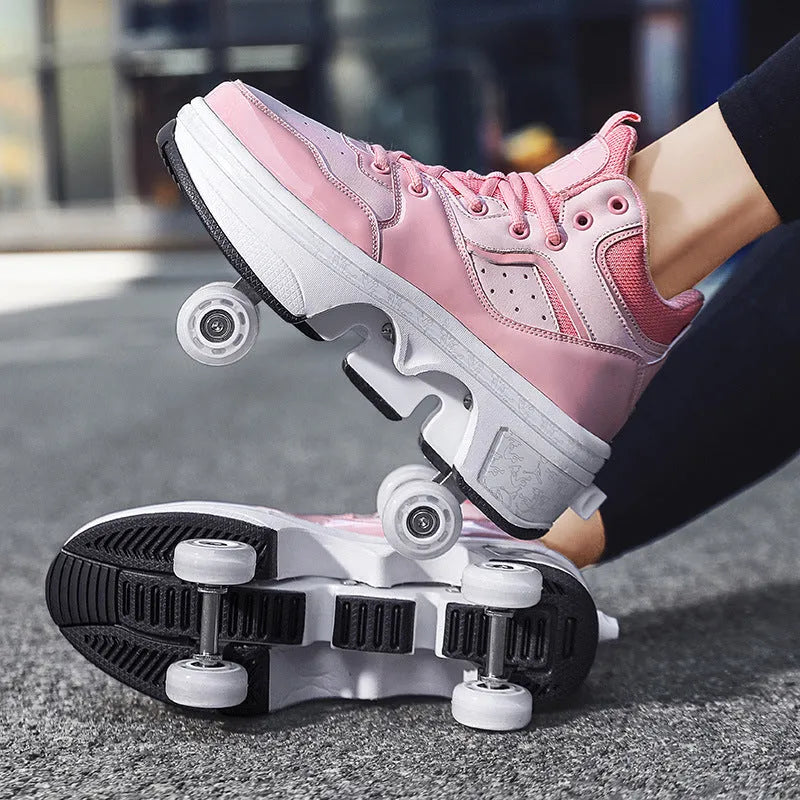 Women's minimalist retractable roller skates with PU wheels in black, white, pink, beige, ivory, or light blue, sizes 33-44
