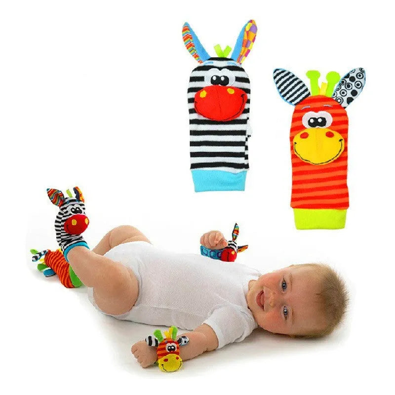 Baby cartoon bell wrist strap or socks in colourful cloth with bell for sensory play