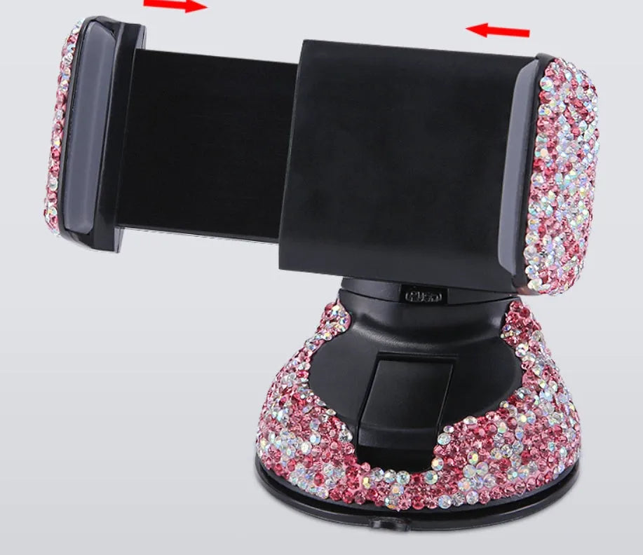 Crystal rhinestones phone holder car diamond style ABS plastic 9.5x7.5cm Black drill