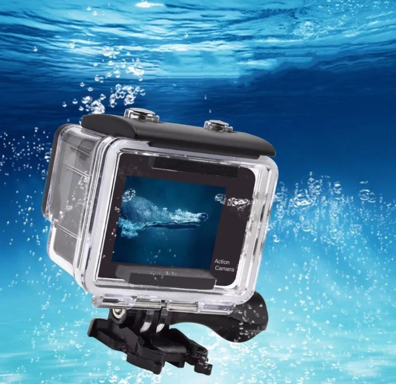 4K HD dual screen WiFi sports camera with remote control, waterproof to 30 metres, black and silver models