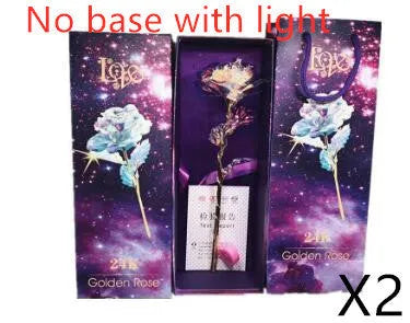 24K luminous gold rose flower set in gift box with tote bag, handmade plastic bouquet non-fade artificial roses