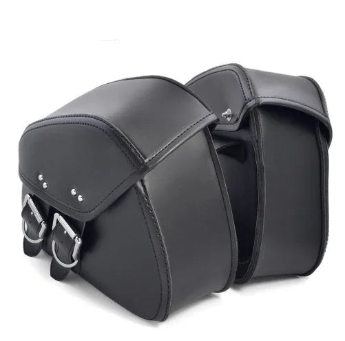 Black PU leather motorcycle saddlebags side storage pouches for Harley cruiser 28x18x12cm