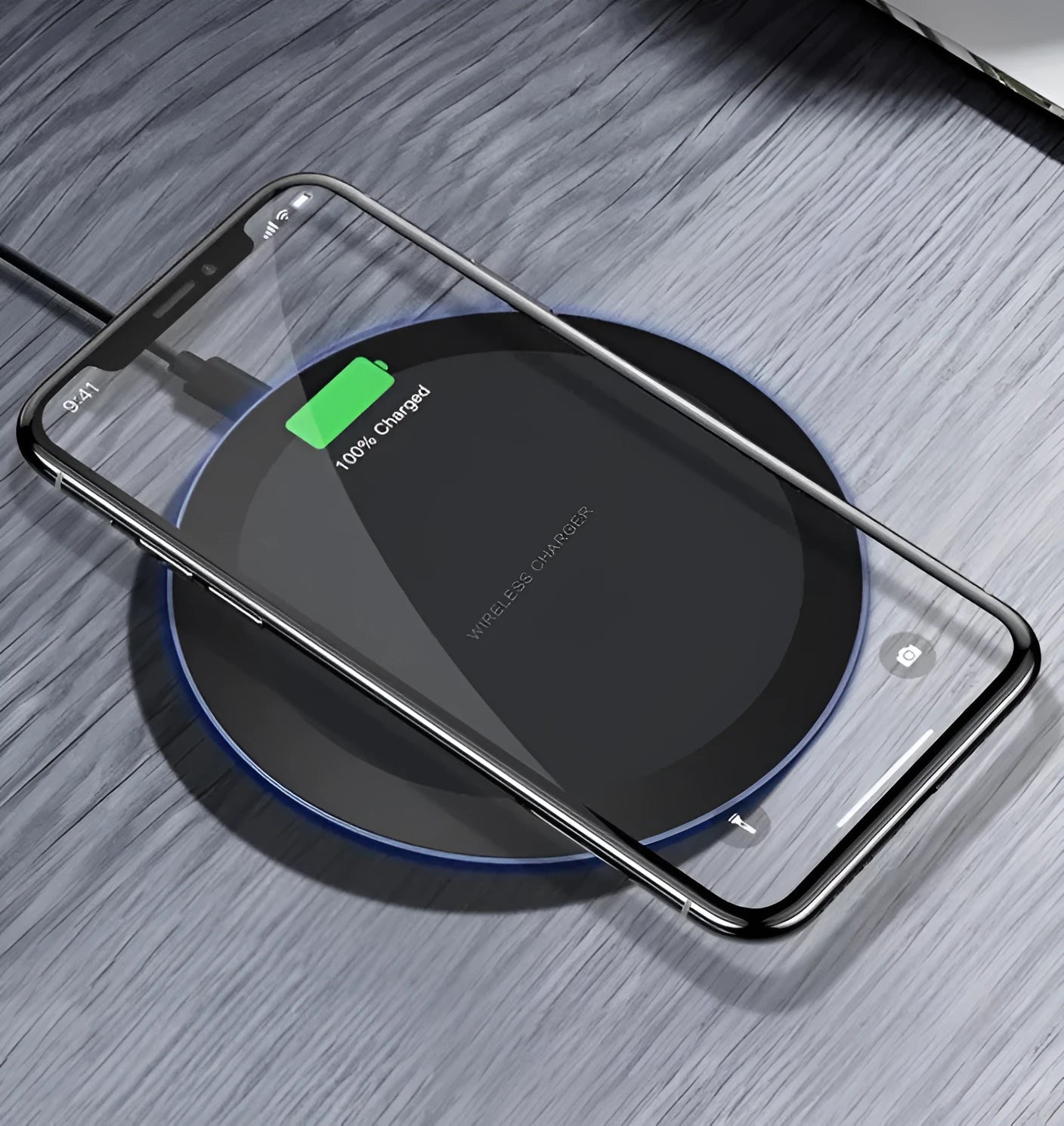 Black 10W 5W wireless charger pad with ABS PC body and Micro USB cable