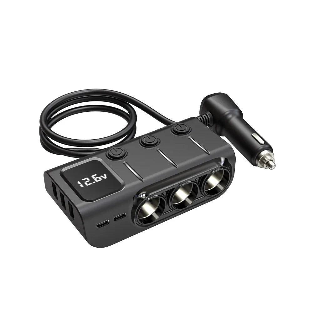GC01 black one-to-three USB car cigarette lighter splitter with three independent ports and 12-24V input