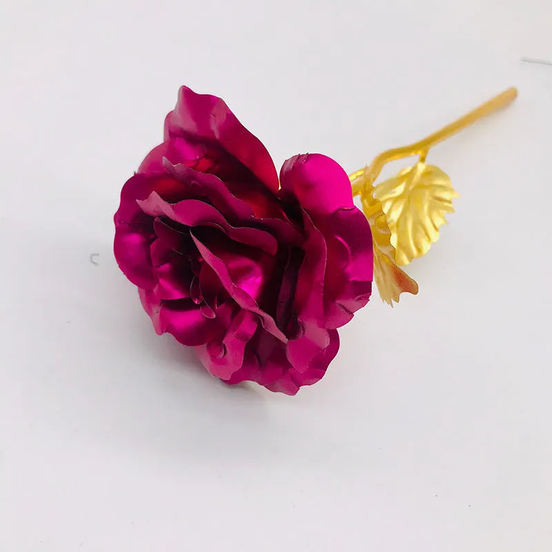 24K luminous gold rose flower set in gift box with tote bag, handmade plastic bouquet non-fade artificial roses