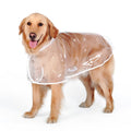 Transparent white waterproof raincoat for large dogs, size 3XL to 7XL, laid flat on a surface.
