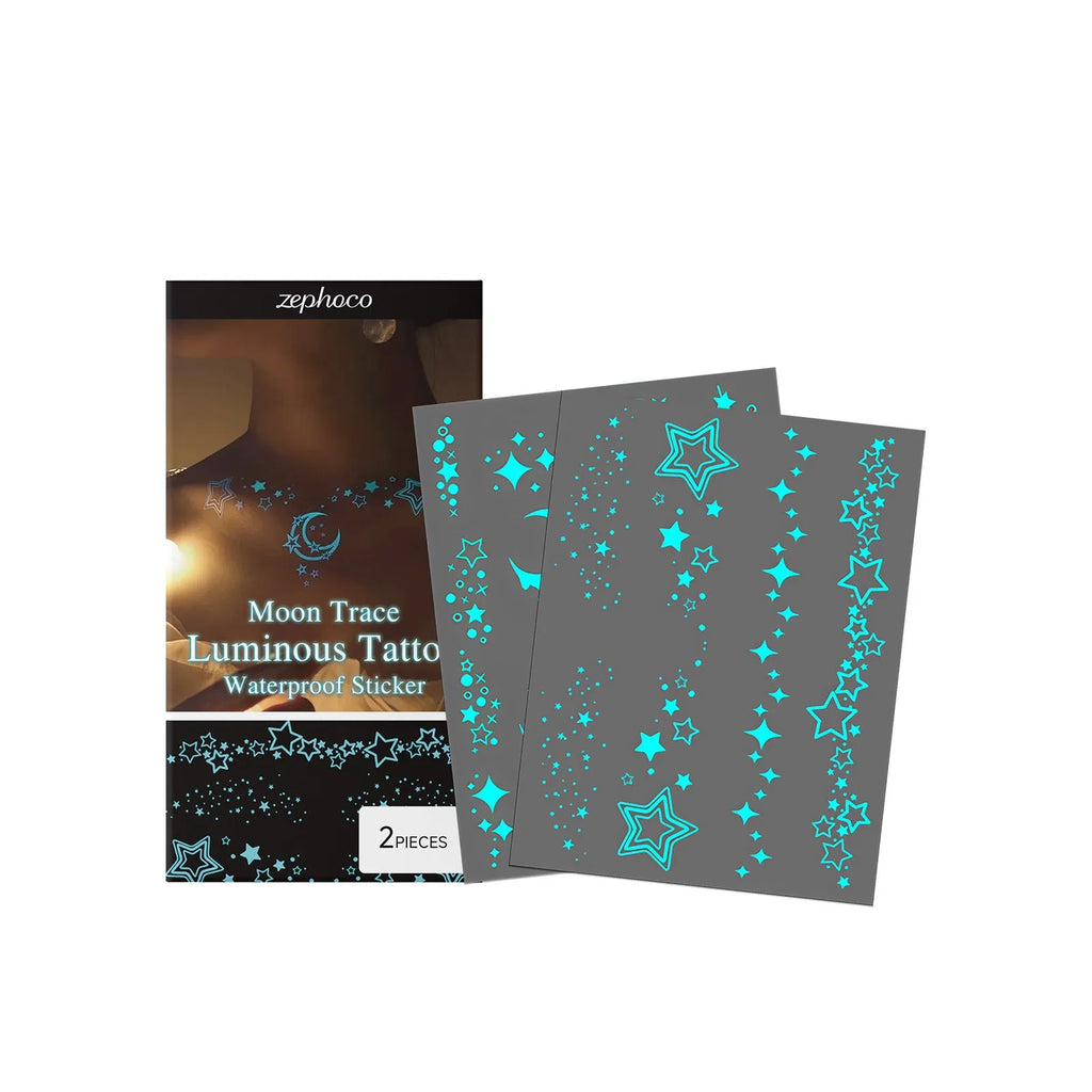 Pack of 2 luminous temporary tattoo stickers showing glowing body art designs