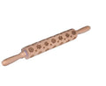 Wooden Christmas embossing rolling pin with snowflake and reindeer pattern, 45 x 5 x 5cm natural wood dough tool