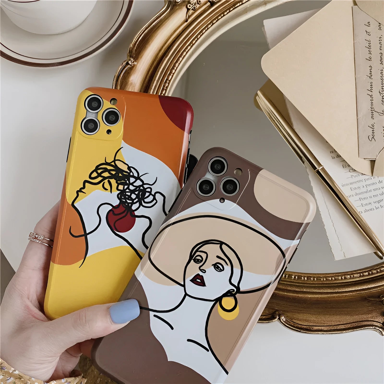 Orange yellow cartoon line art soft case for Apple iPhone showing back design
