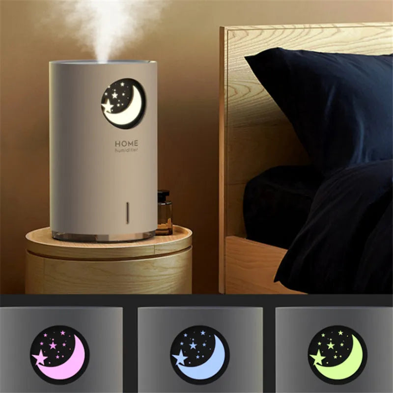 USB humidifier model M107+ by HOME, 700ml capacity, 167x102x102mm, 5V 1A input, shown in Pink or White