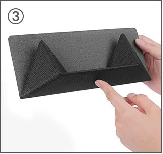 Blue foldable laptop cooling bracket shown open and closed, with an ergonomic viewing angle.