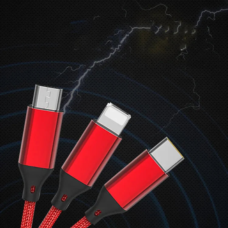 One for three charging data cable with 1.2 metre length in multiple colour options