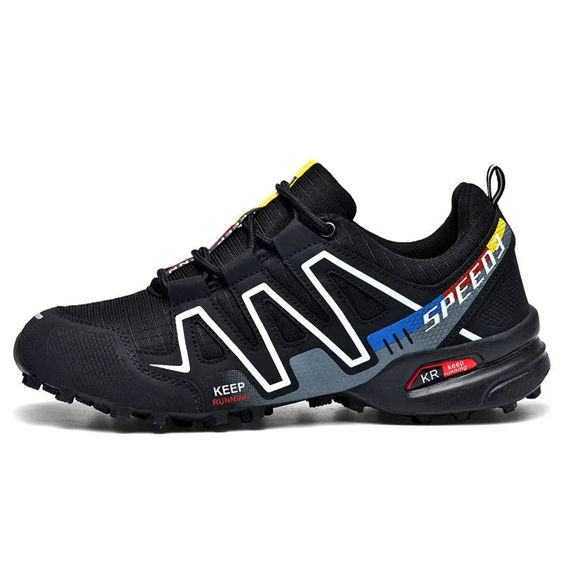Men's grey orange and dark blue casual running shoes with low-top design on a white background.